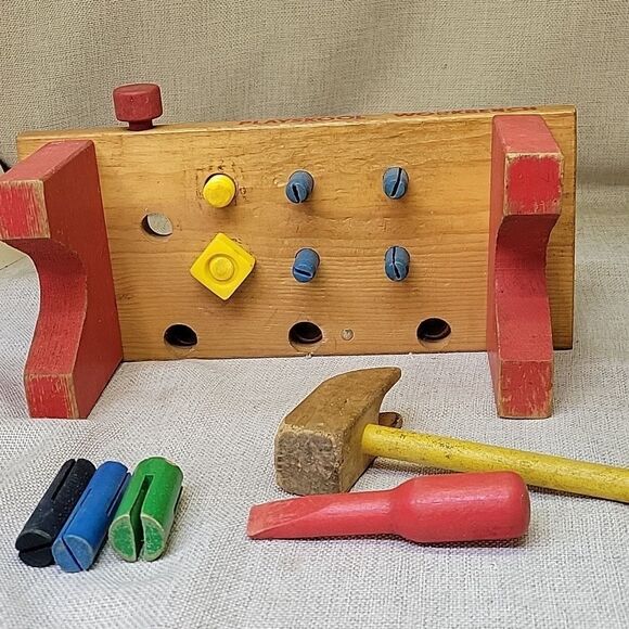 1970’s Vintage Wood PlaySkool Work Bench, Bell Stacker, Roller Chimes - Picture 4 of 12
